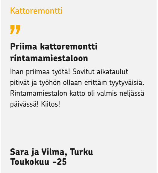 Rintamamiestalon kattoremontti kokemus